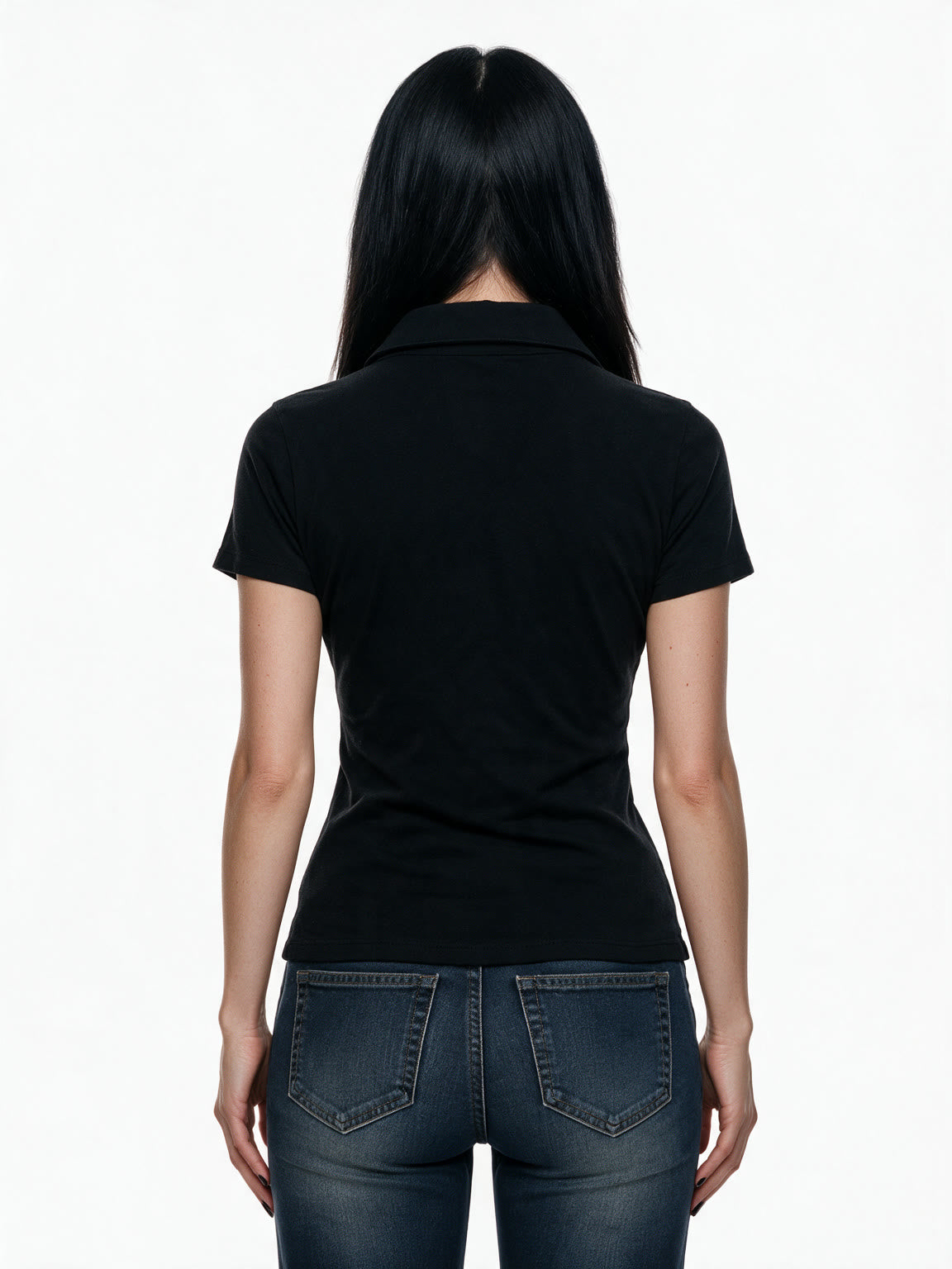 Black polo tee with gothic script print