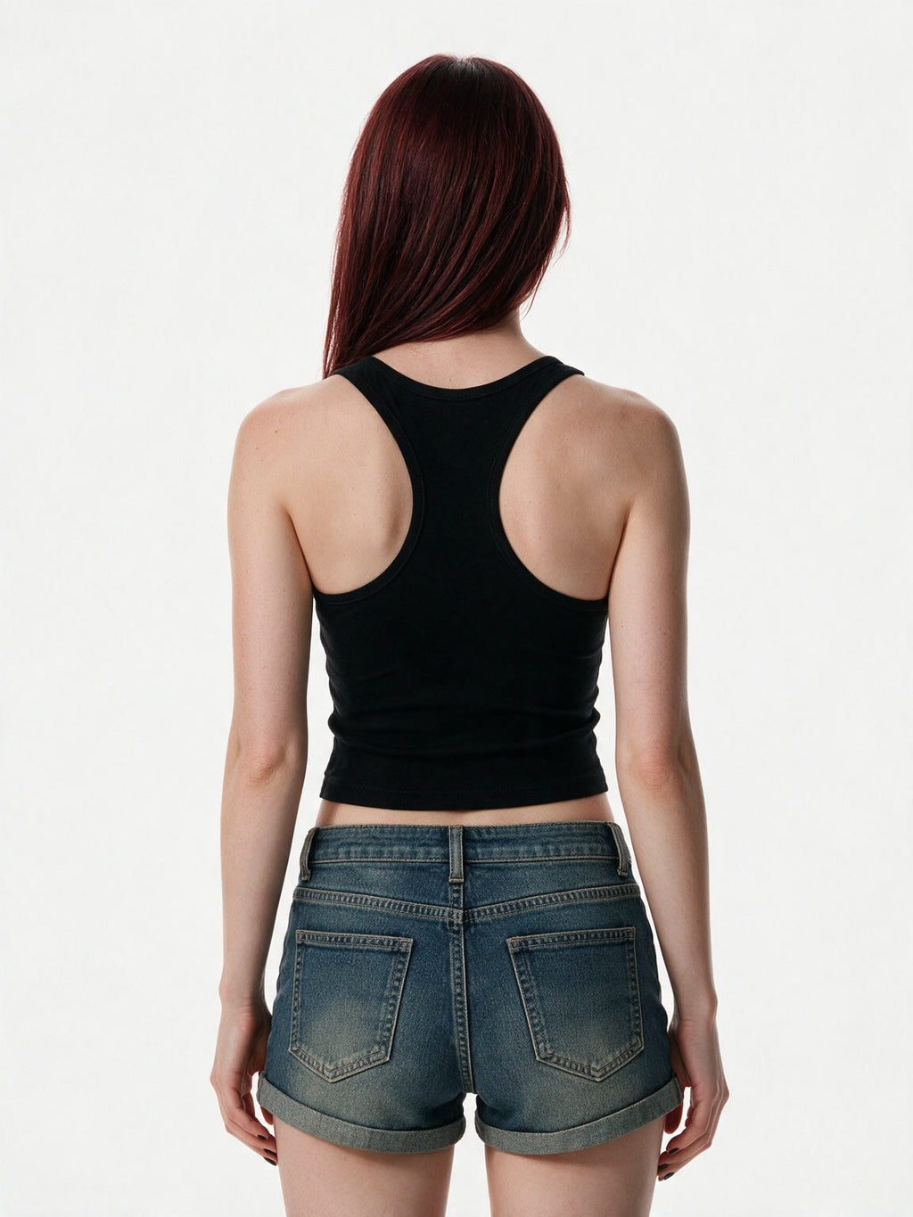 Black racer back tank with a rhinestone skull