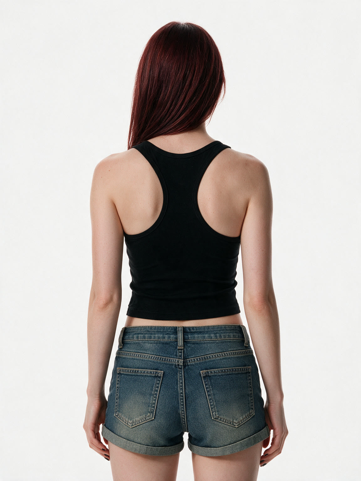 Black racer back tank with a rhinestone skull