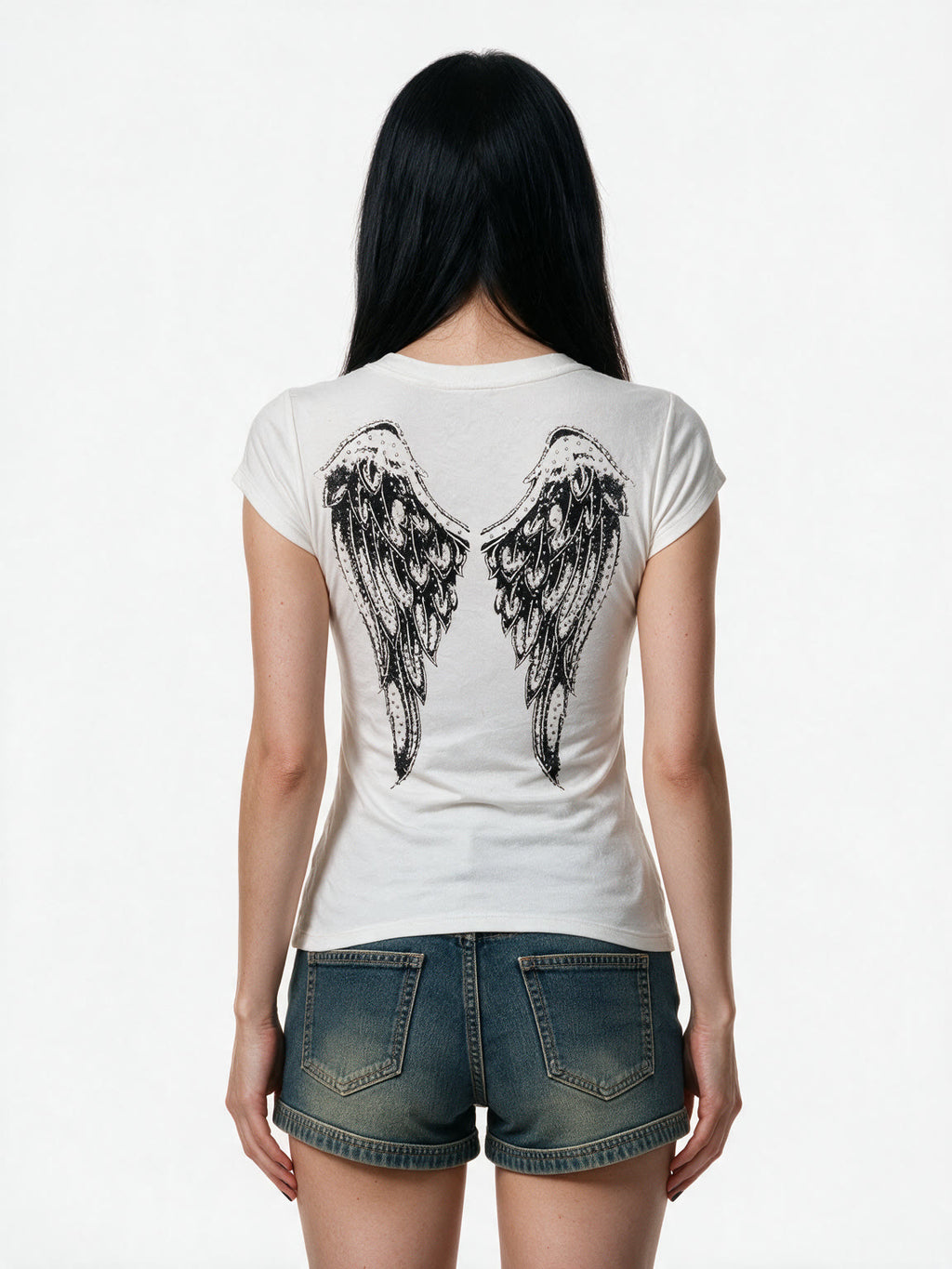 Washed white tee with a winged cross print