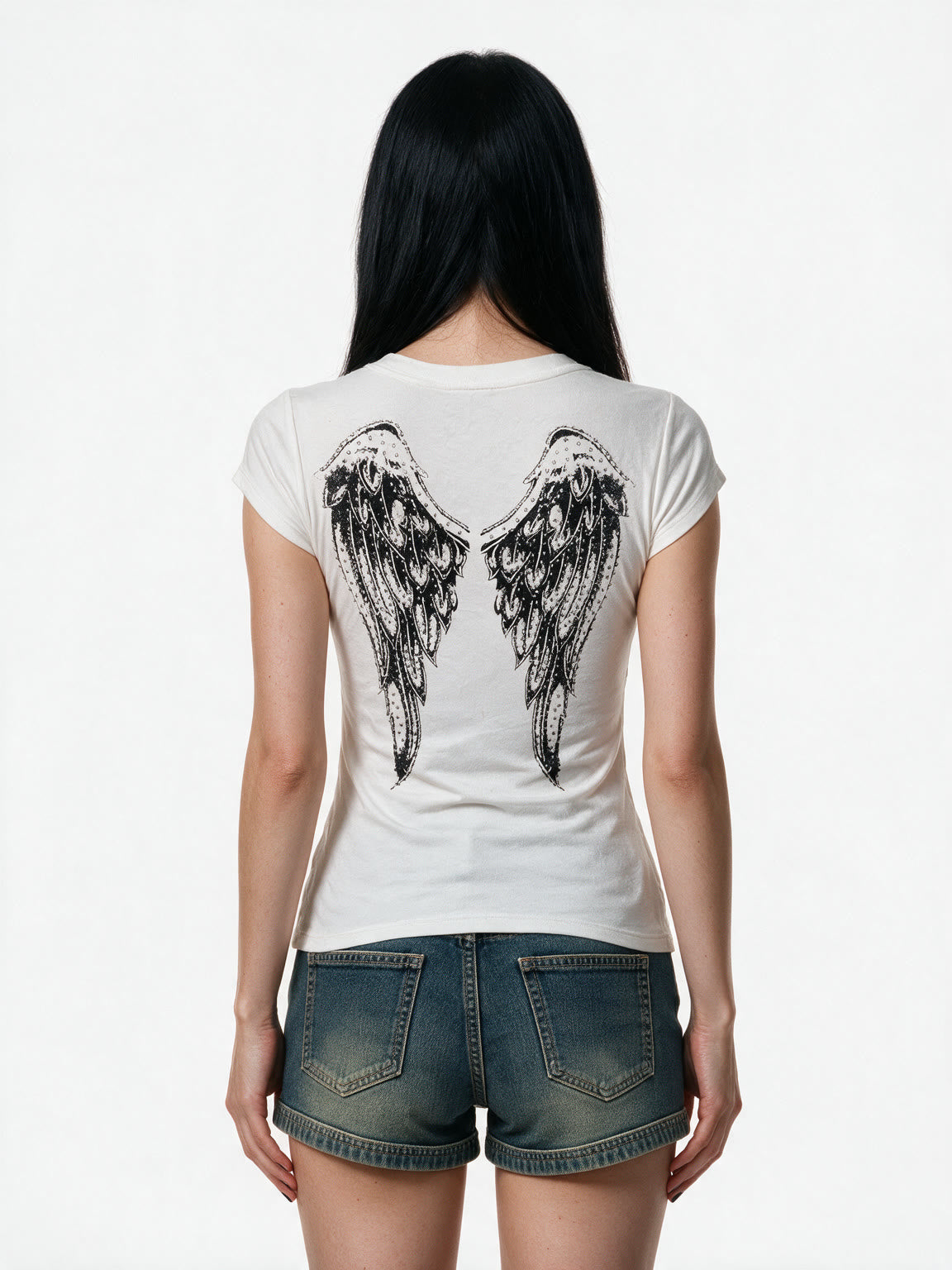 Washed white tee with a winged cross print