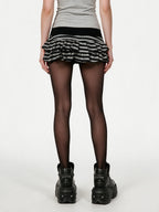Grey and black striped tiered micro skirt with a velvet waistband