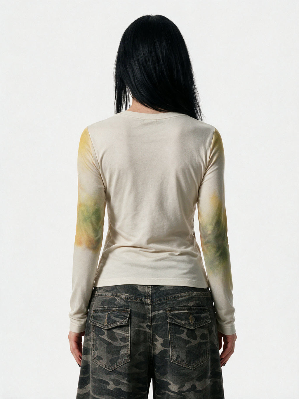 Cream long sleeve tee with a large anime face print
