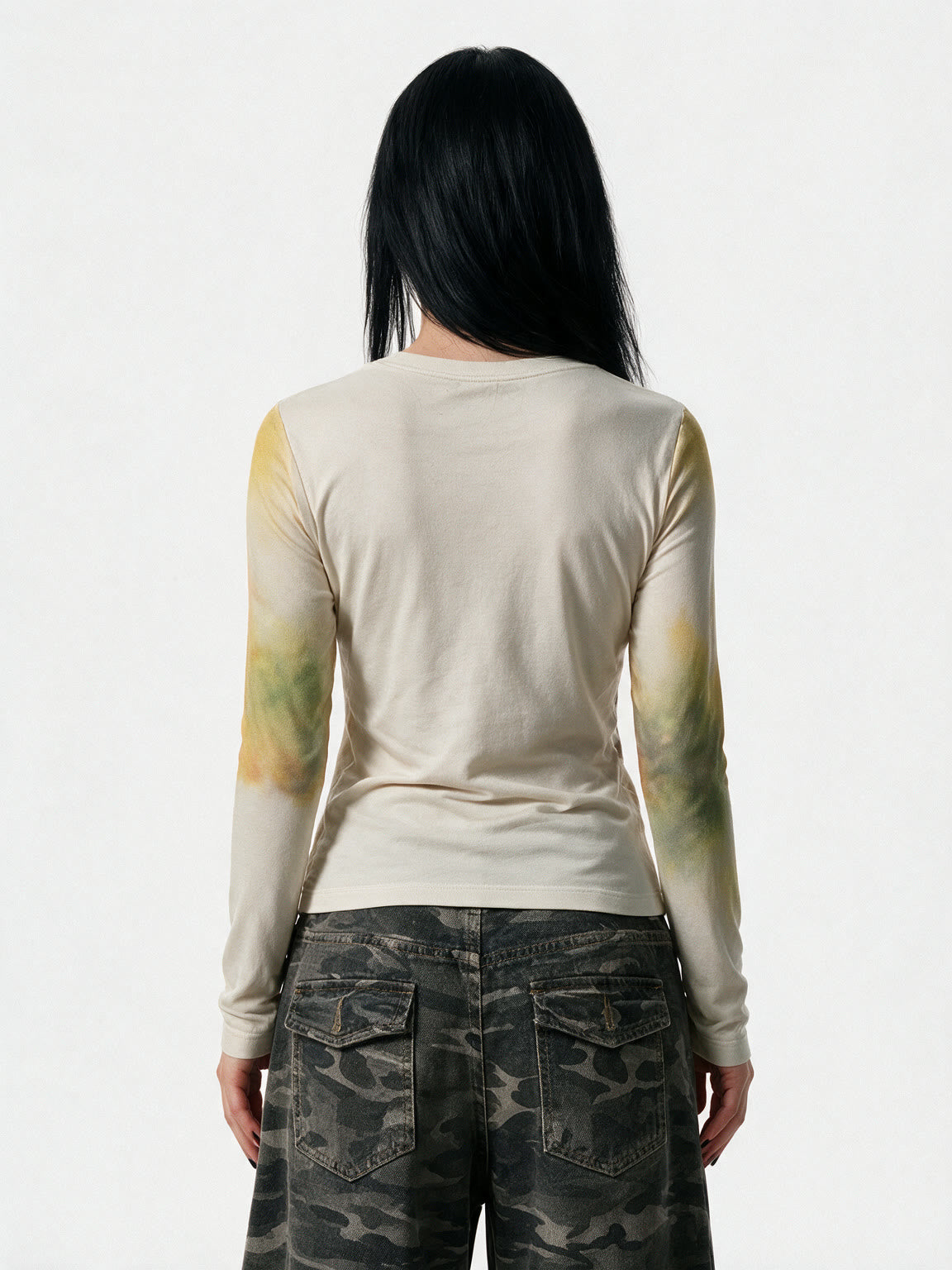 Cream long sleeve tee with a large anime face print
