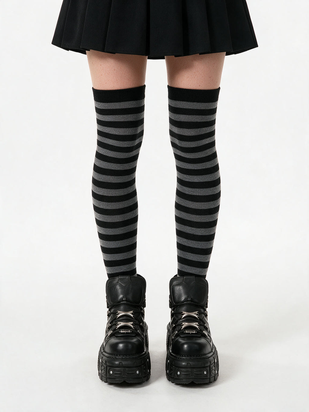 Grey and black striped over the knee socks