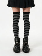 Grey and black striped over the knee socks