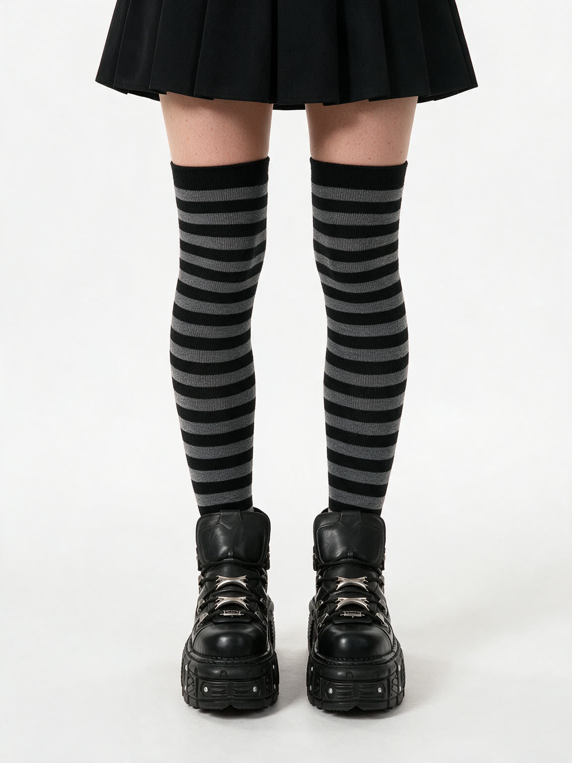 Grey and black striped over the knee socks