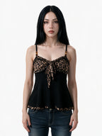 Black babydoll cami with leopard print bust and hem