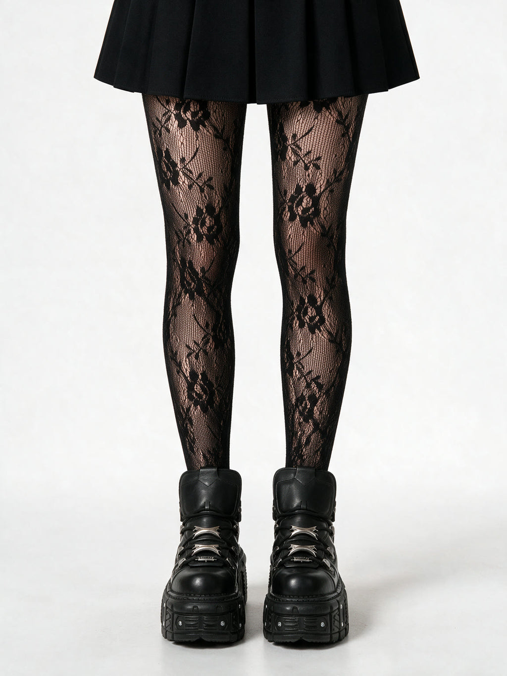 Black floral lace pantyhose