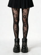Black floral lace pantyhose