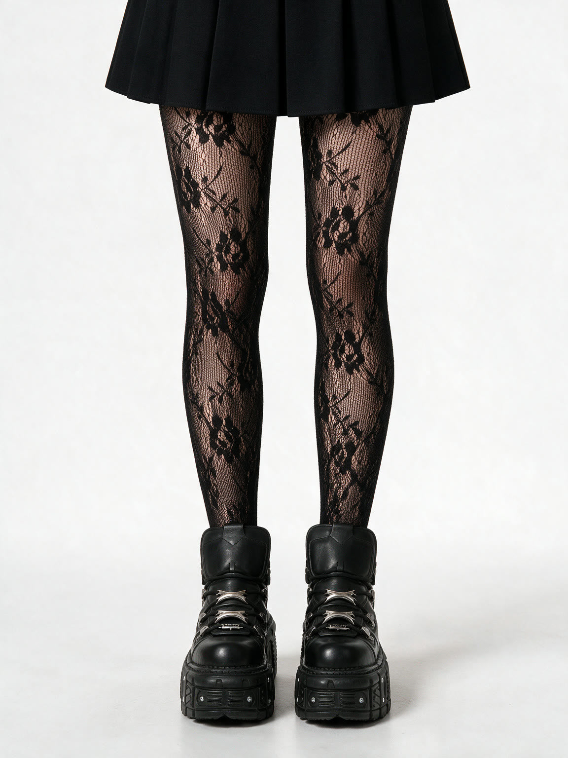 Black floral lace pantyhose