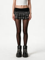 Grey and black striped tiered mini skirt