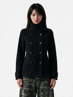 Navy cropped double breasted peacoat with a funnel collar