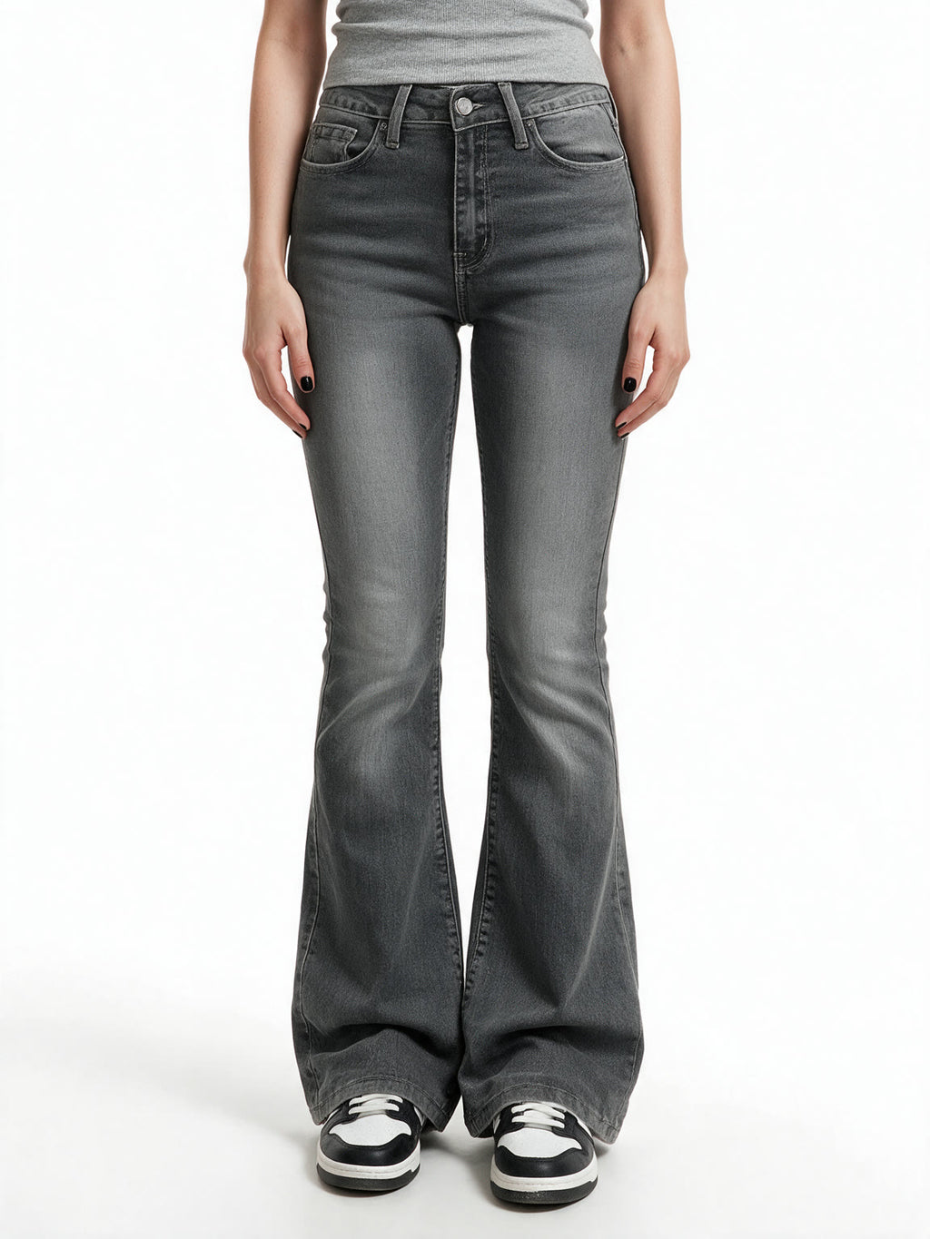 Grey washed high waist flare jeans