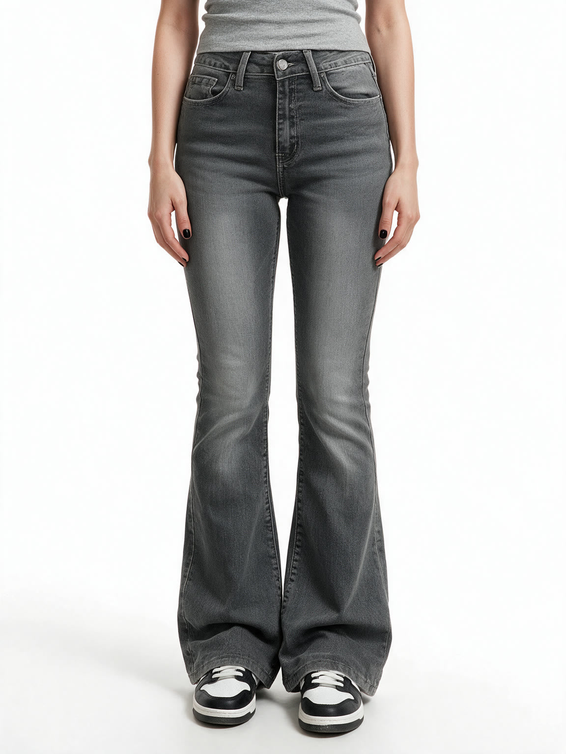 Grey washed high waist flare jeans