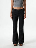 Black pinstripe low rise bootcut trousers