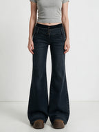 Washed blue low rise flare jeans