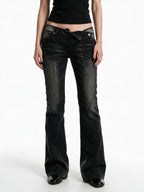 Washed black flare jeans with an asymmetric waistband