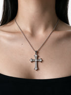 Silver cross pendant necklace set with crystals