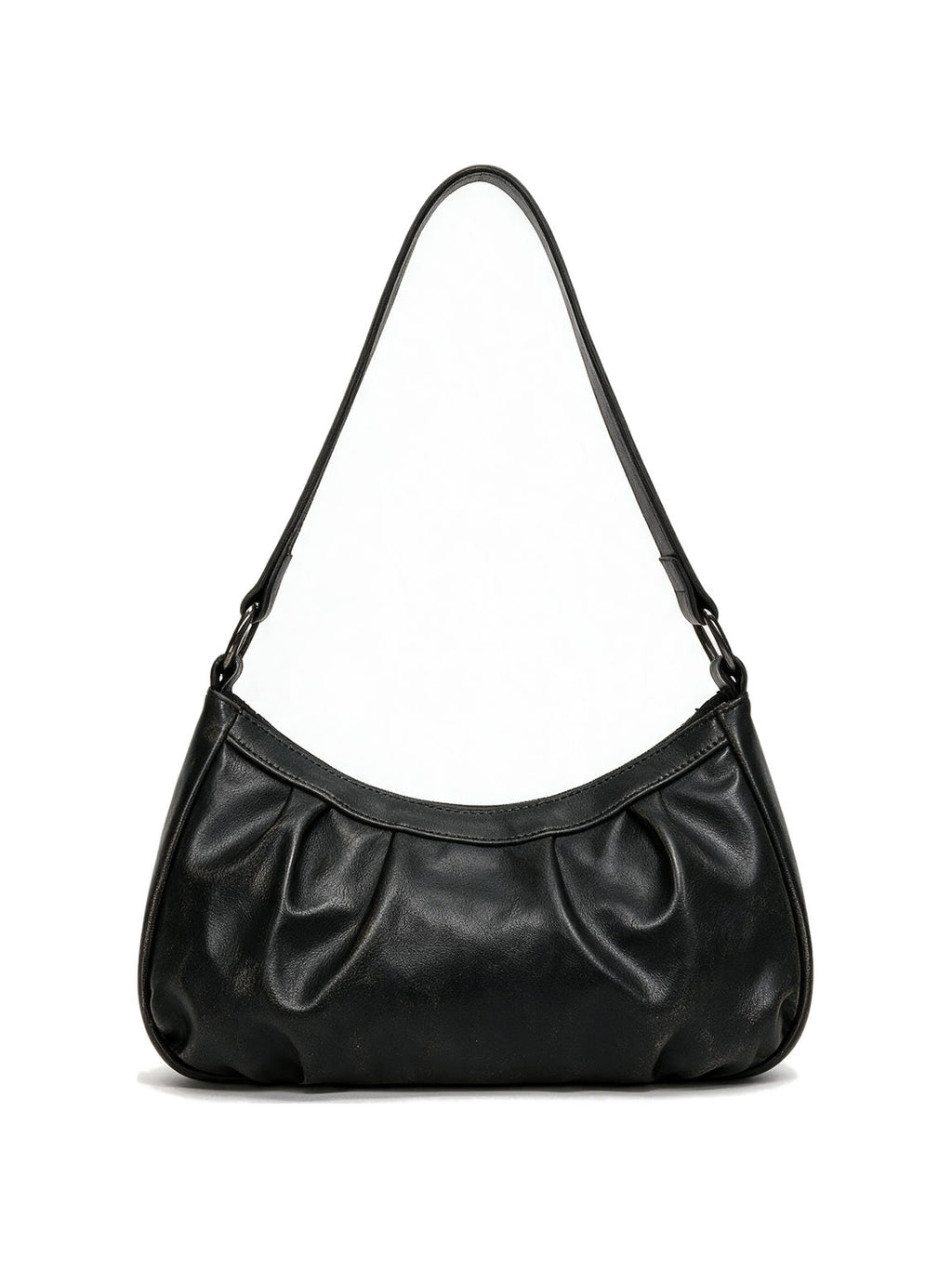 Distressed black leather buckle shoulder bag