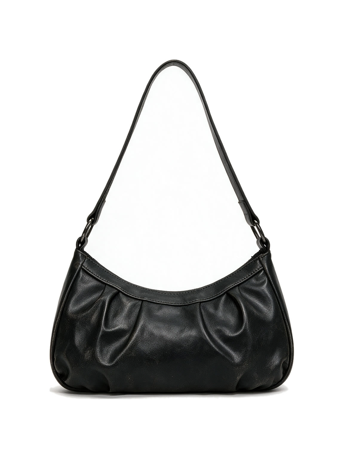 Distressed black leather buckle shoulder bag