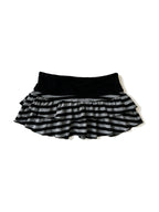 Grey striped tiered mini skirt with a black velvet waistband