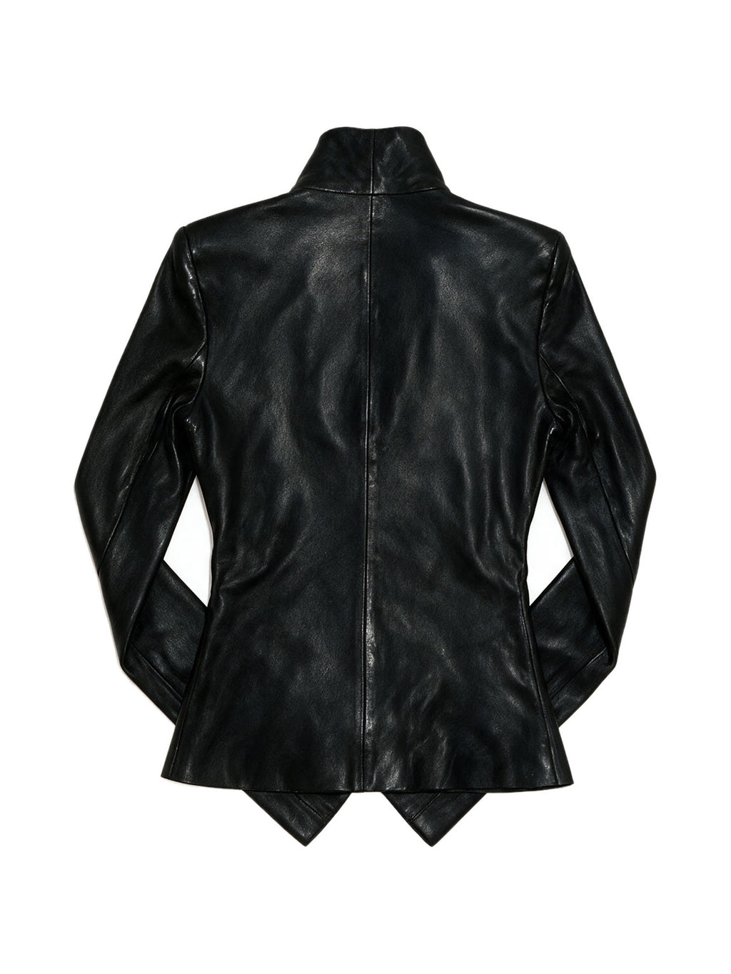 Black leather jacket with a diagonal asymmetric zip