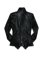 Black leather jacket with a diagonal asymmetric zip
