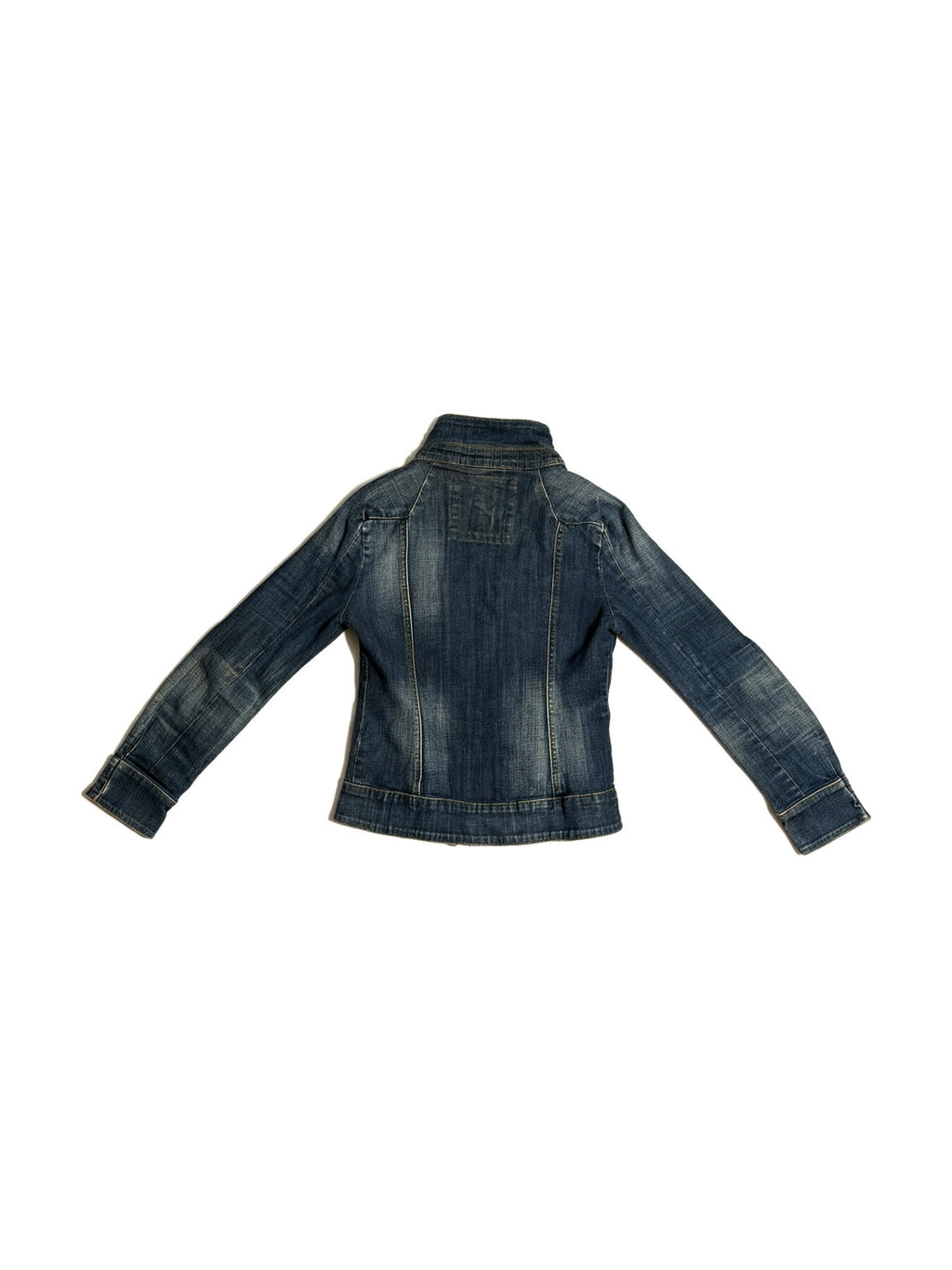 Washed blue denim jacket with multiple zips
