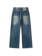 Blue baggy wide leg cargo jeans