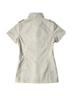 Cream short sleeve military style button top