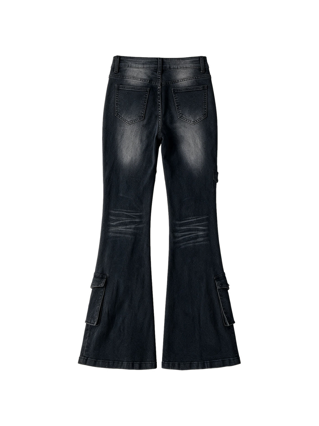 Washed black cargo flare jeans
