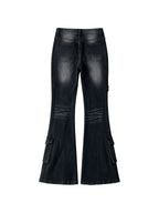 Washed black cargo flare jeans
