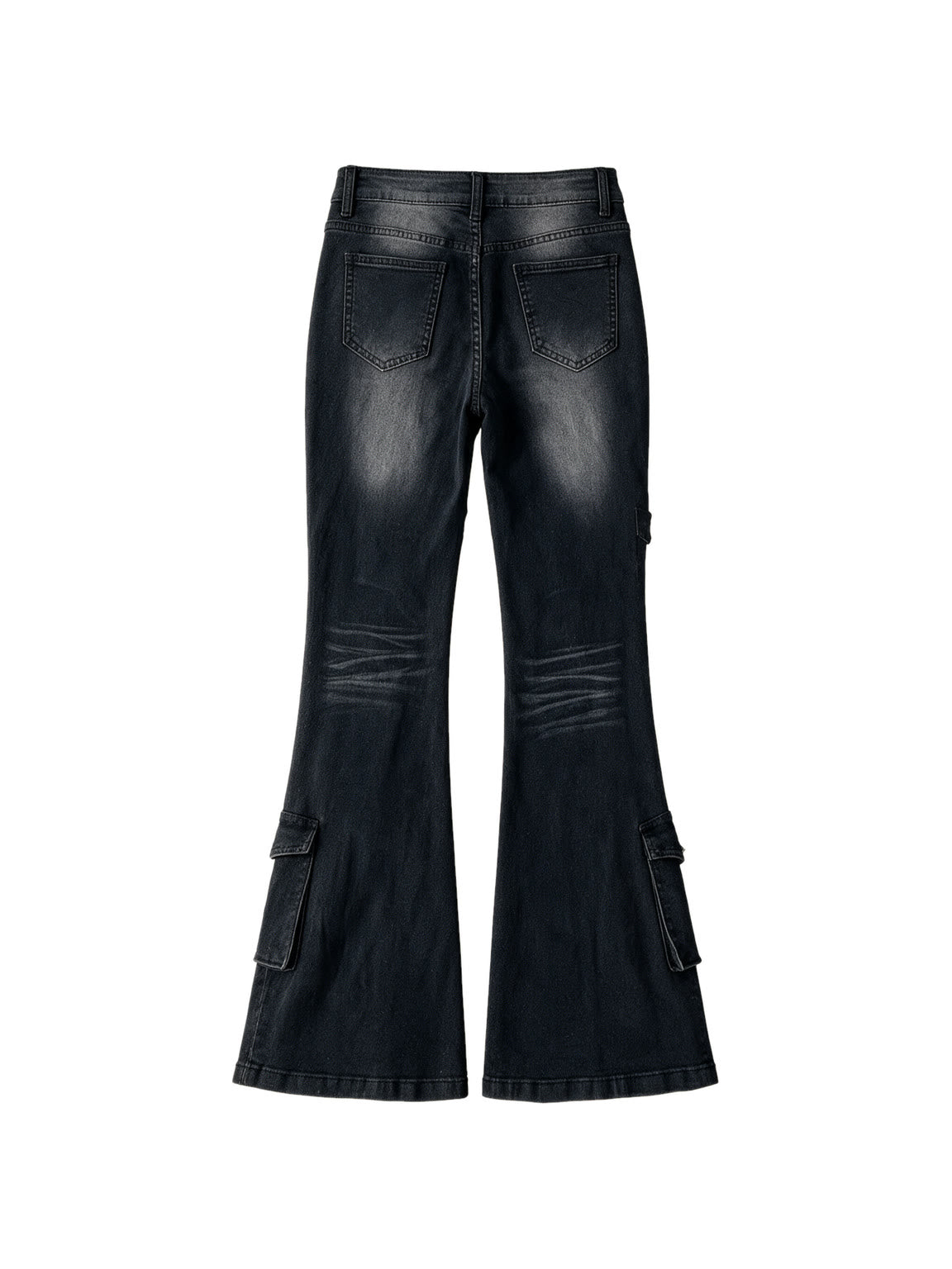 Washed black cargo flare jeans