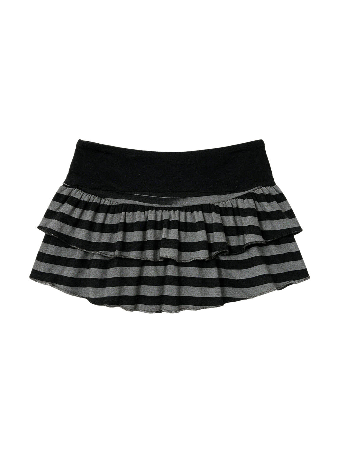 Grey and black striped tiered mini skirt