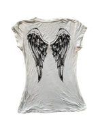 Washed white tee with a winged cross print