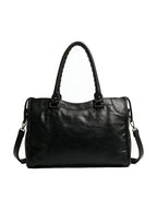 Washed black moto city bag with braided leather handles