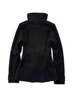 Navy cropped double breasted peacoat with a funnel collar