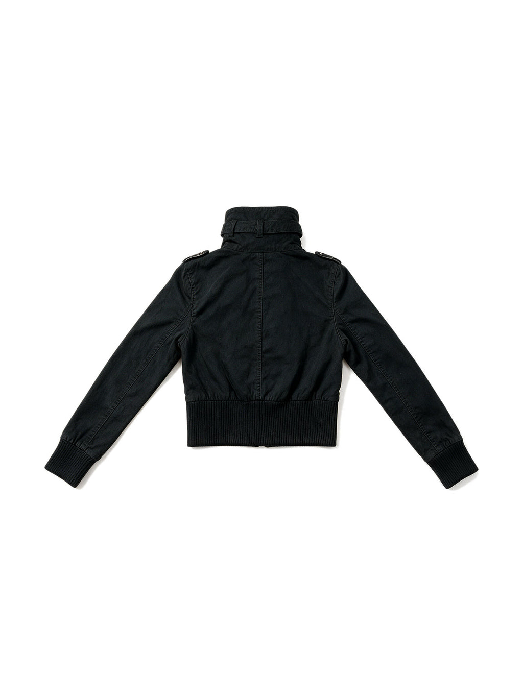 Cropped black stand collar safari jacket
