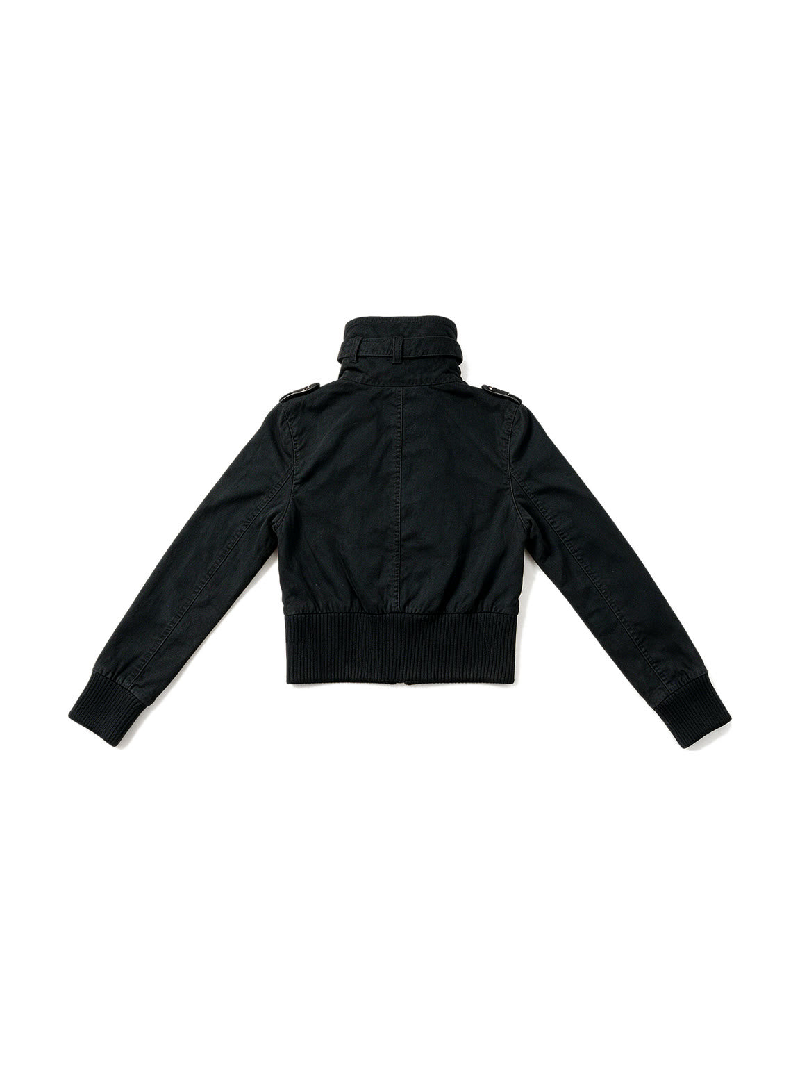Cropped black stand collar safari jacket