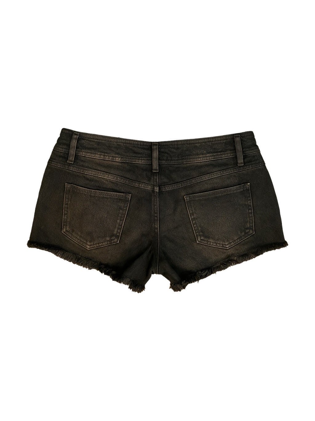 Brown washed denim shorts with zipped pockets