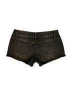 Brown washed denim shorts with zipped pockets