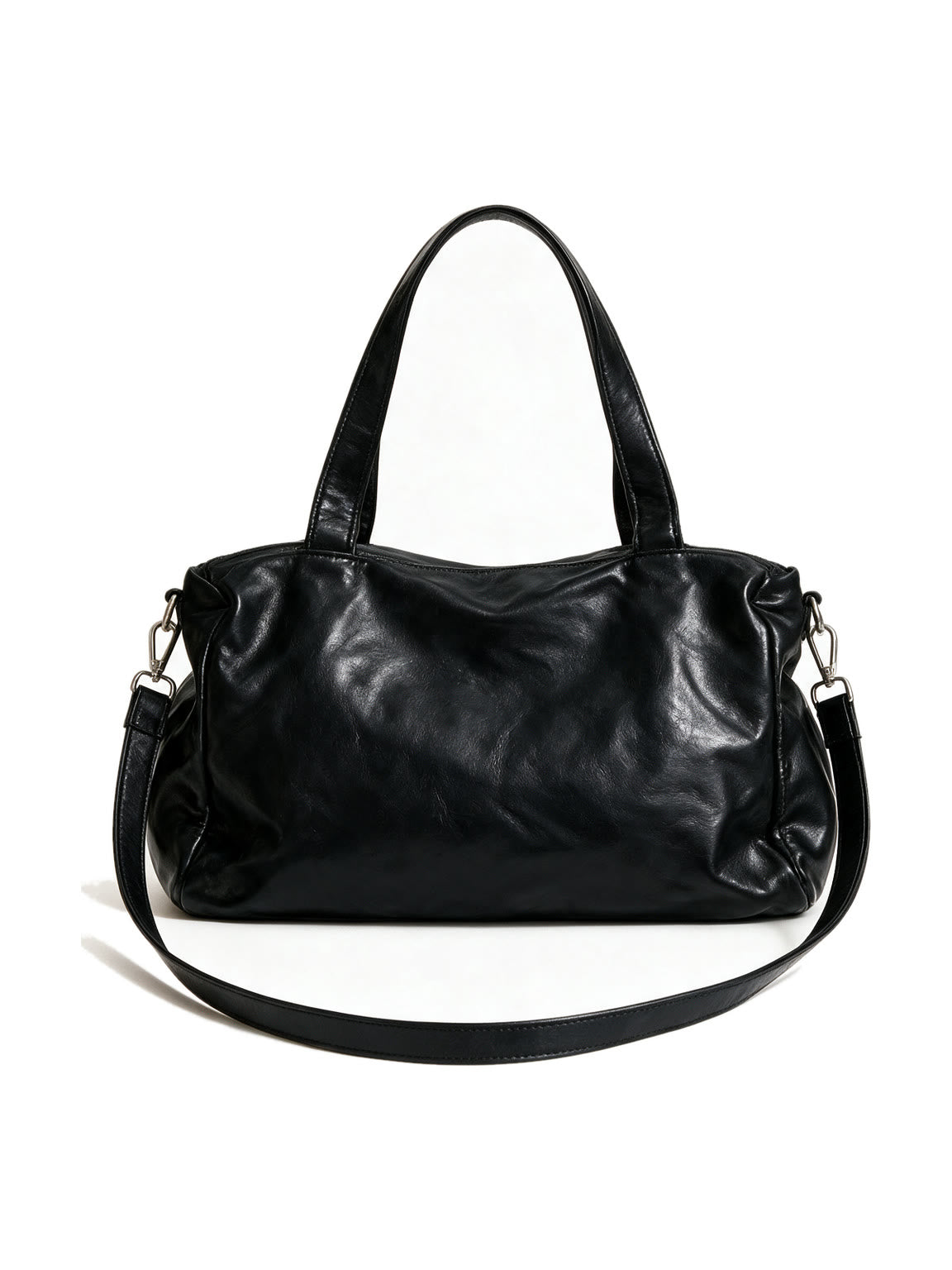 Black leather shoulder bag with multiple cargo pockets