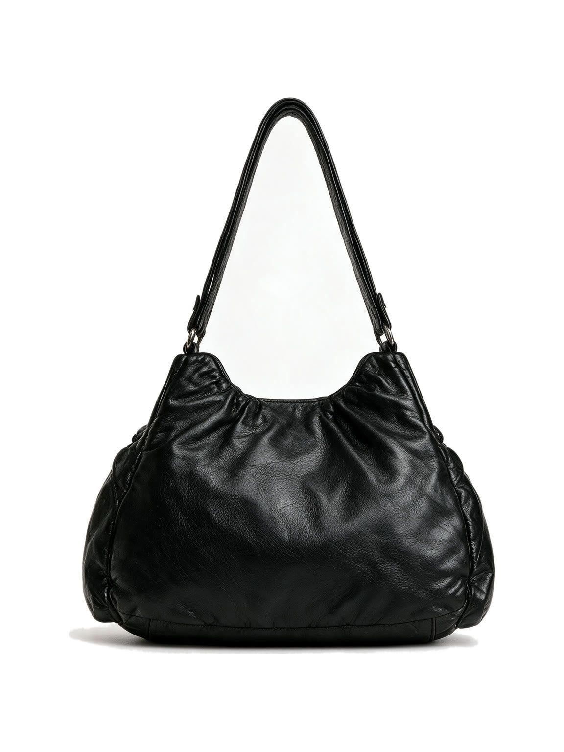 Black studded hobo bag with braided handles and tassel zips