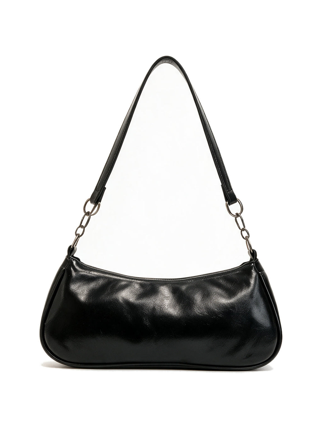 Black leather baguette bag with two buckled front pockets