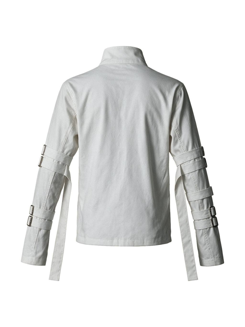 White stand collar jacket with buckle straps