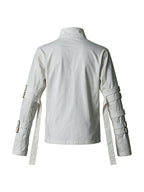 White stand collar jacket with buckle straps