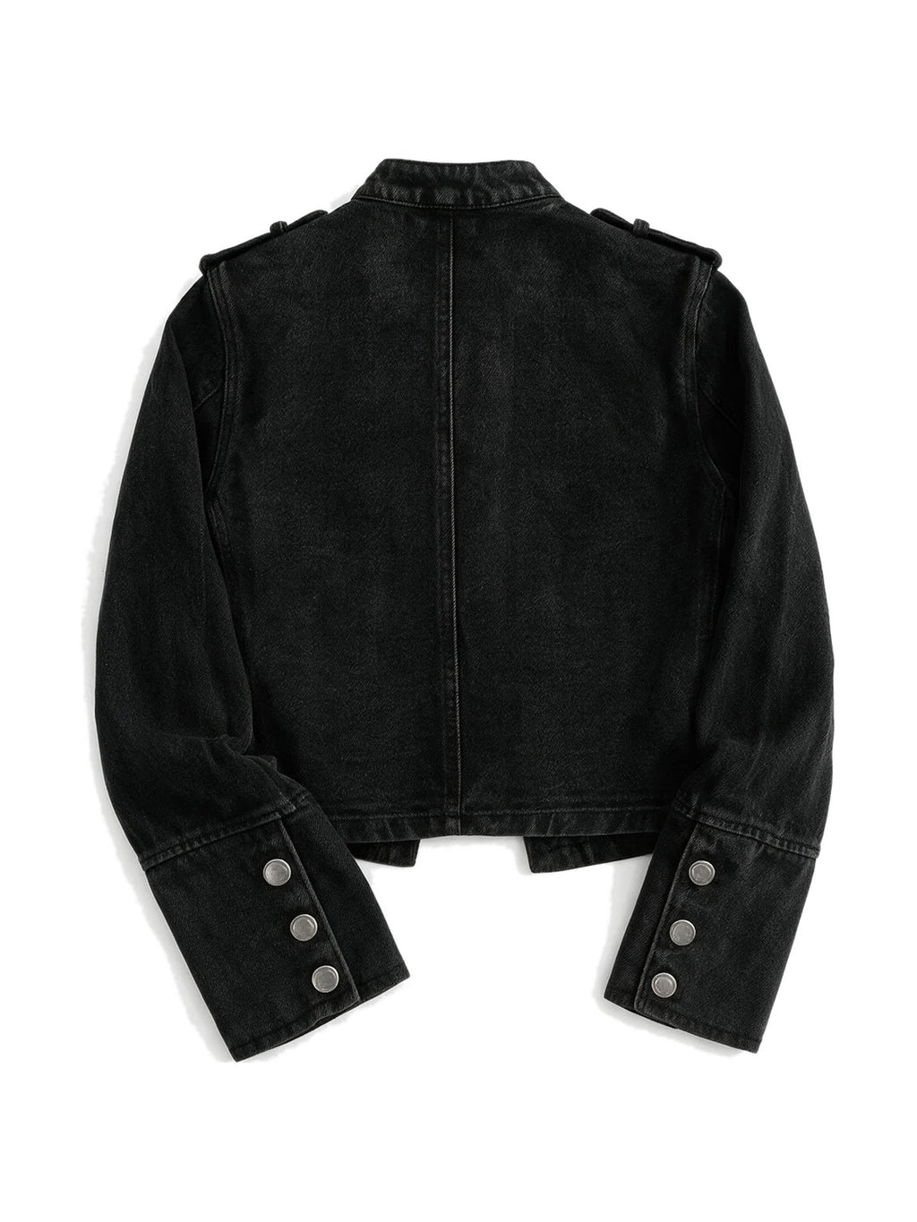 Cropped black military band jacket with braid and dome buttons