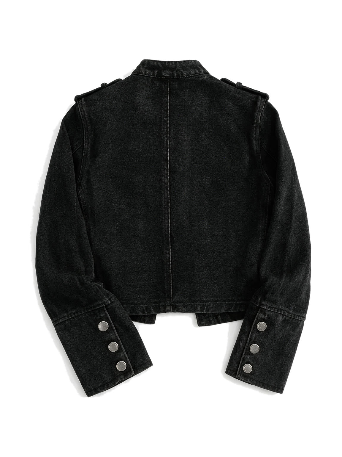 Cropped black military band jacket with braid and dome buttons