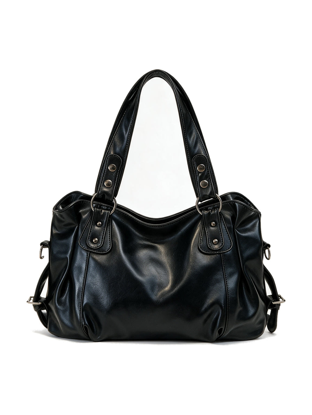 Matte black leather slouch shoulder bag